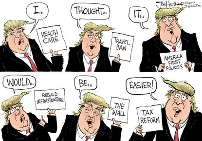 Political cartoon U.S. Trump easier domestic issues