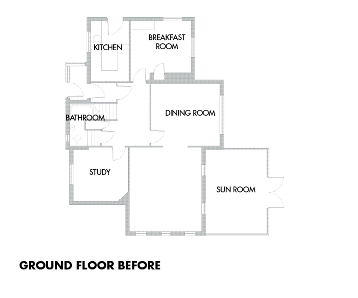 Floorplan of a ground floor home before an extension