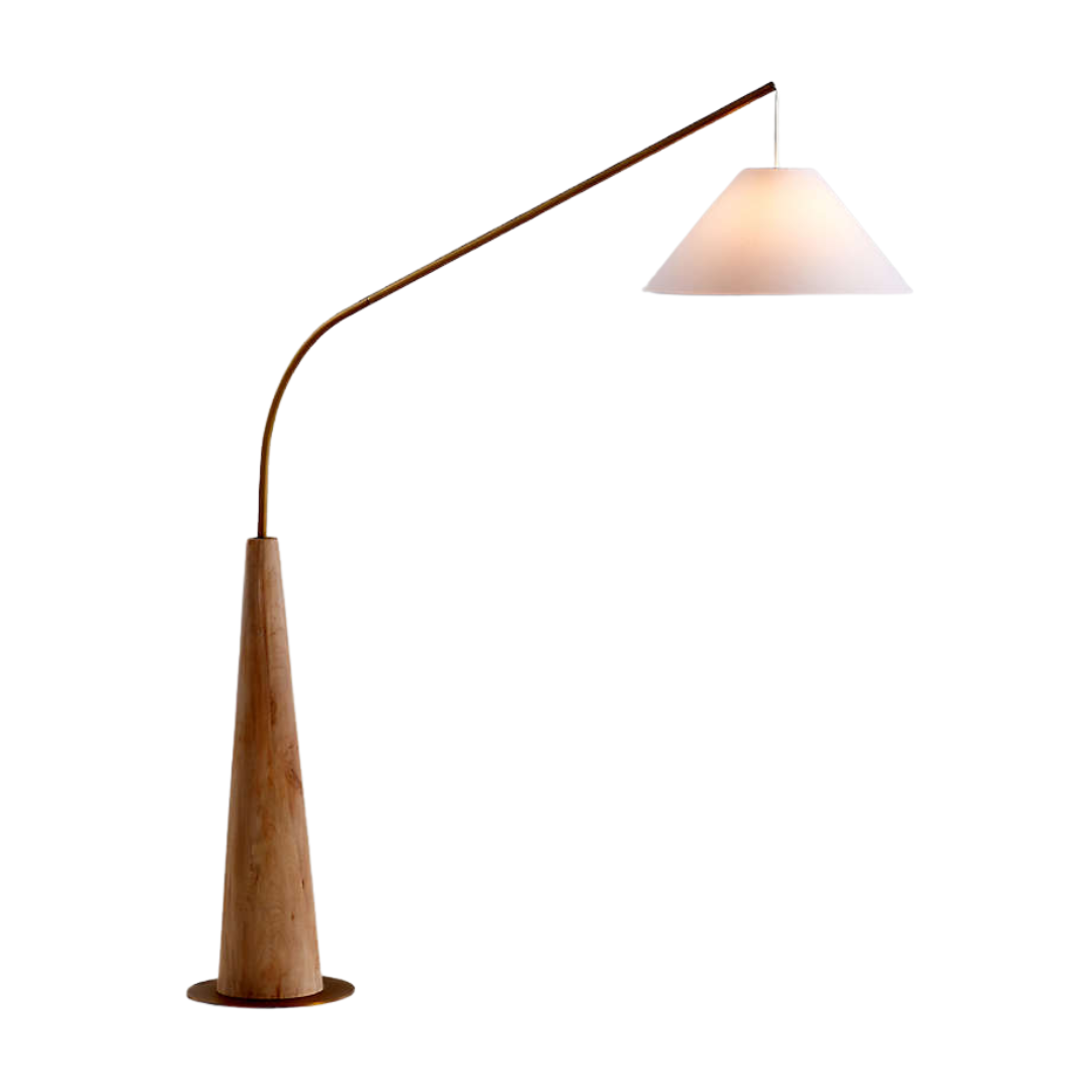Gibson Wood Hanging Arc Floor Lamp With White Shade 81&quot;