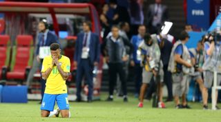 Brazil forward Neymar reacts after the World Cup 2014 quarter-final match between Brazil and Belgium on 6 July, 2018 at the Kazan Arena, Kazan, Russia