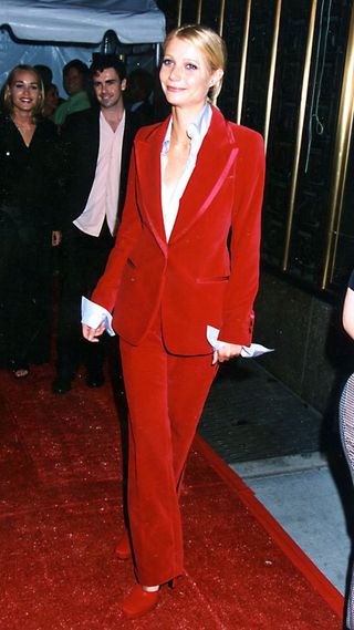 Gwyneth Paltrow in a red velvet tux