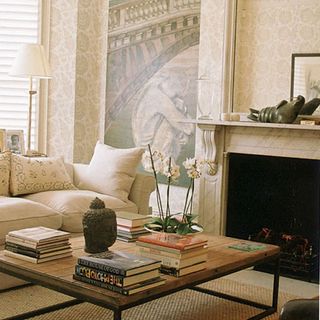 living room with wallpaper sofa cushion set