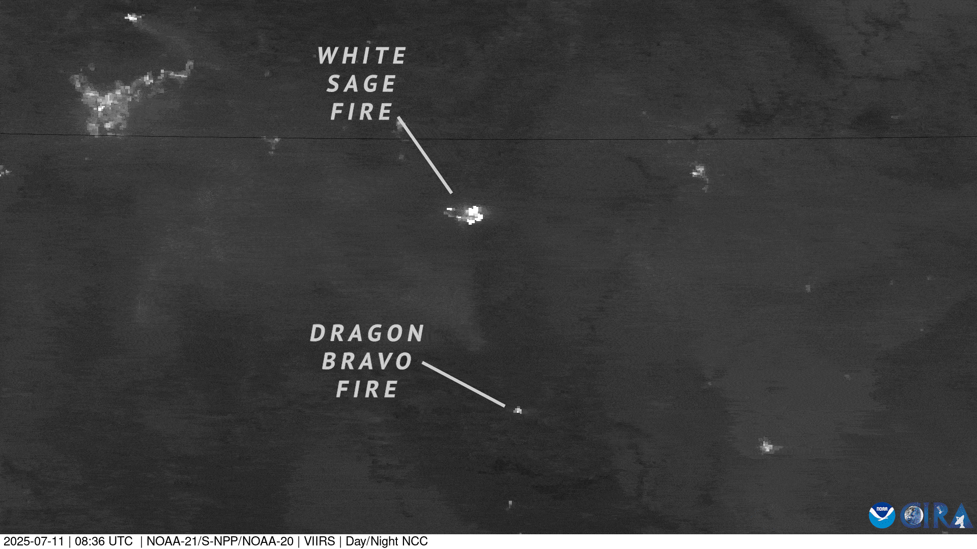 A time-lapse gif of the two wildfires in Arizona in the evening