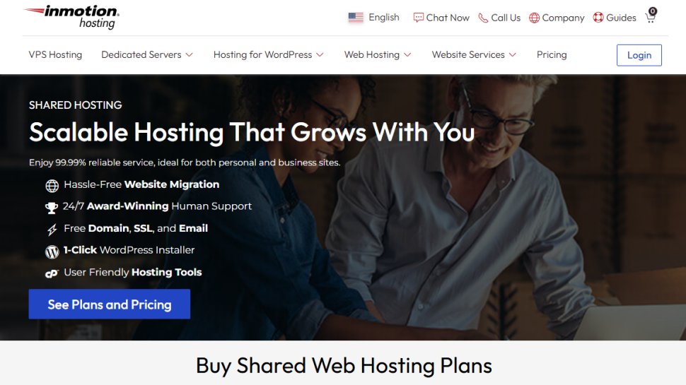 Website screenshot of InMotion Hosting (August, 2025)