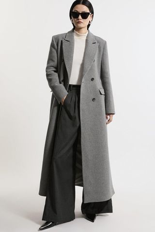 Italian Wool Mix Maxi Double Breasted Tailored Coat