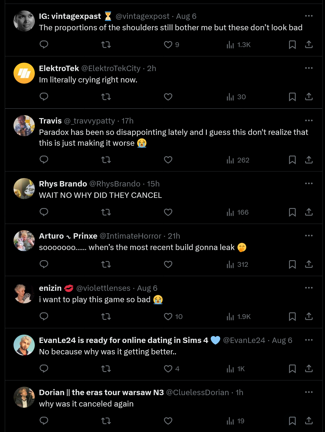 Tweets reacting to unreleased Life By You screenshots