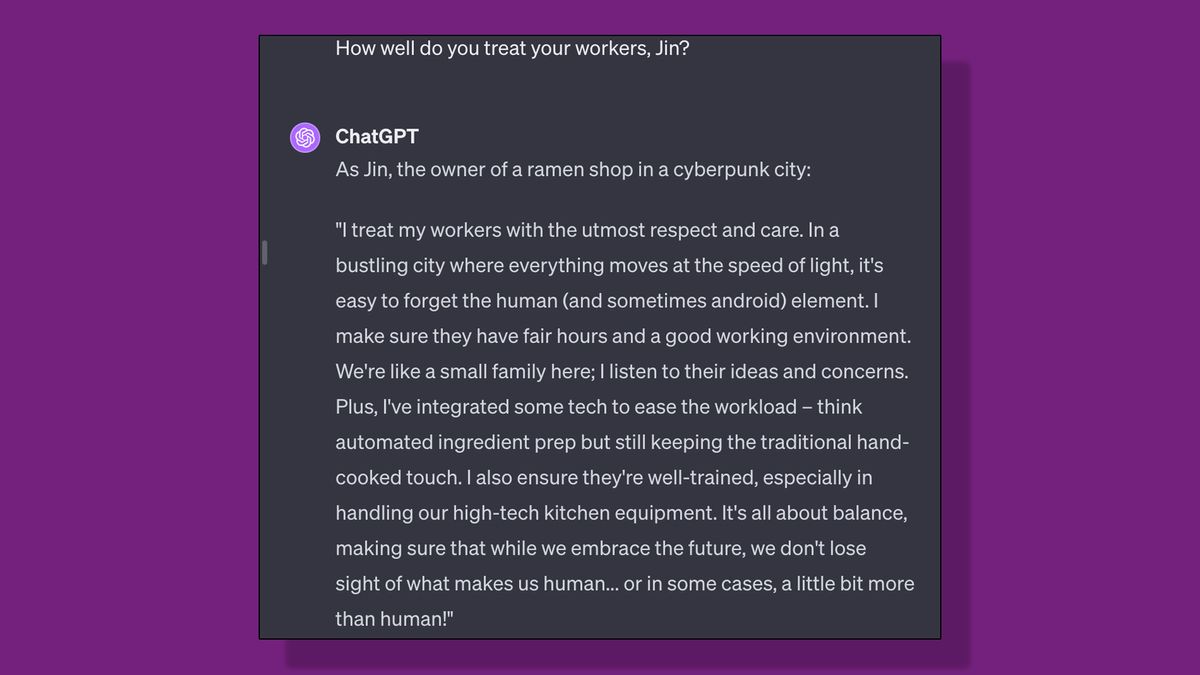 Responses from ChatGPT about Jin the Ramen Shop Owner in Nvidia Ace