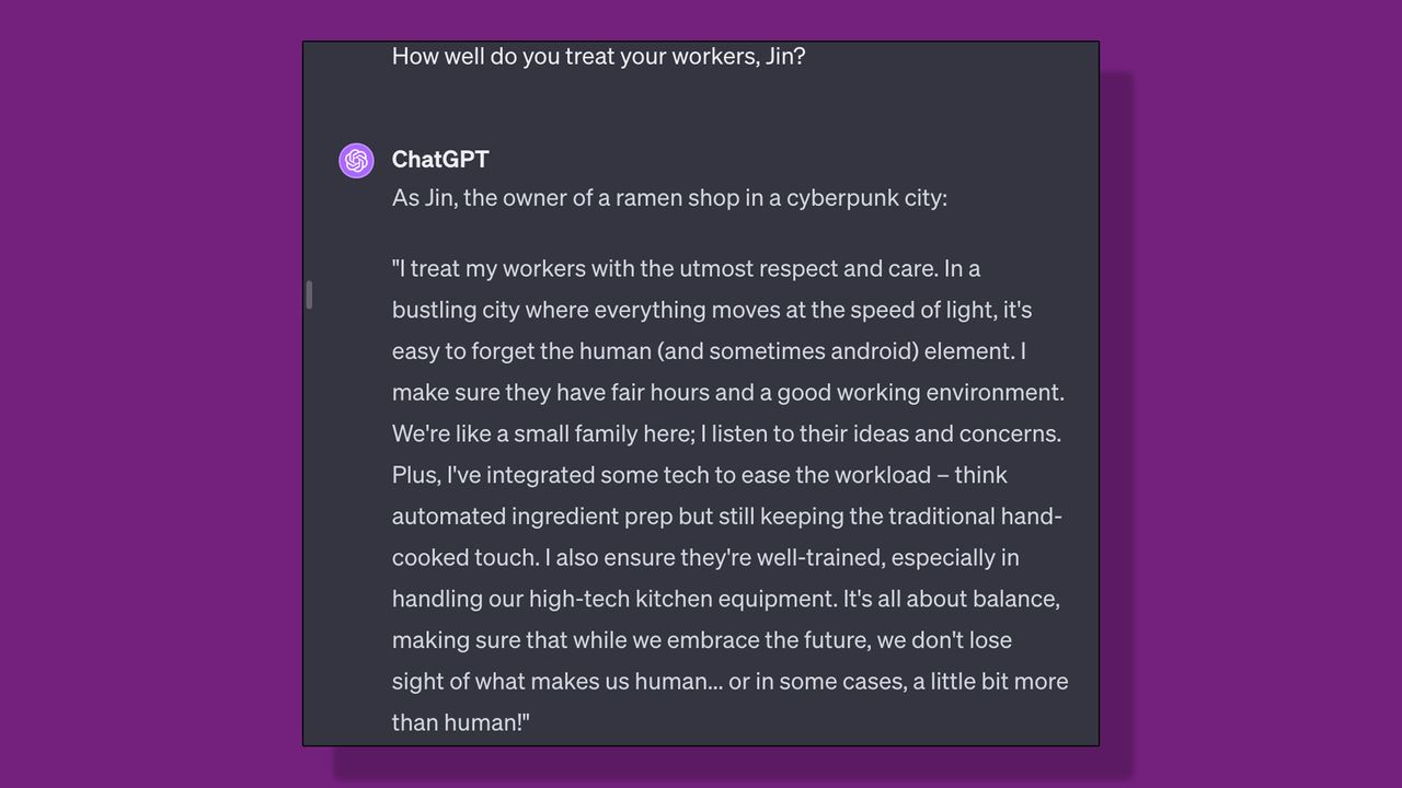 Responses from ChatGPT about Jin the Ramen Shop Owner in Nvidia Ace