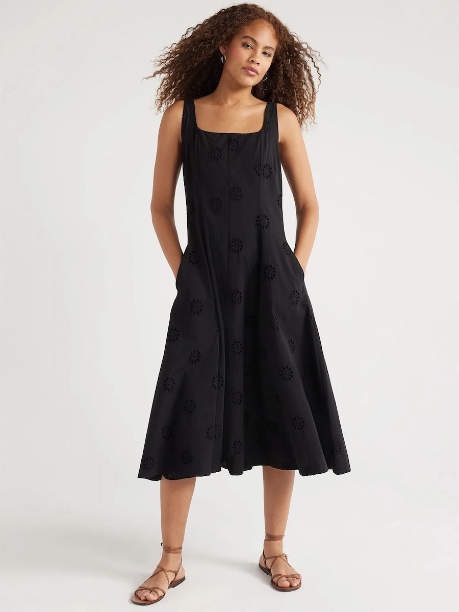 Free Assembly, Free Assembly Women's Sleeveless Cotton Eyelet Panel Midi Dress, Sizes Xs-Xxl