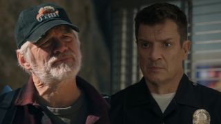 Matthew Glave as Oscar Hutchinson and Nathan Fillion as Officer John Nolan on The Rookie.