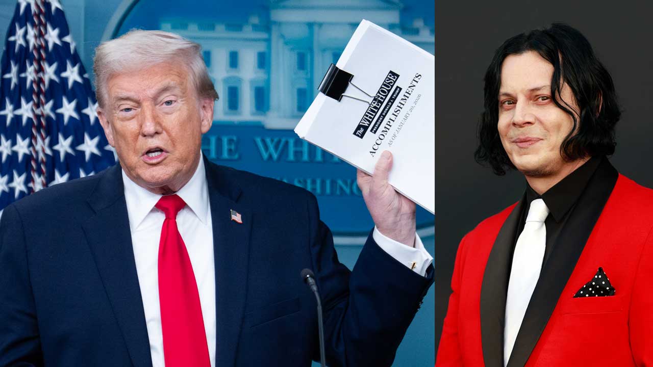 Jack White waving his '365 wins in 365 days' document, and Jack White in a tuxedo (montage) 