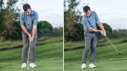 PGA pro Dan Grieve hitting a chip shot at Infinitum Golf Resort in Spain