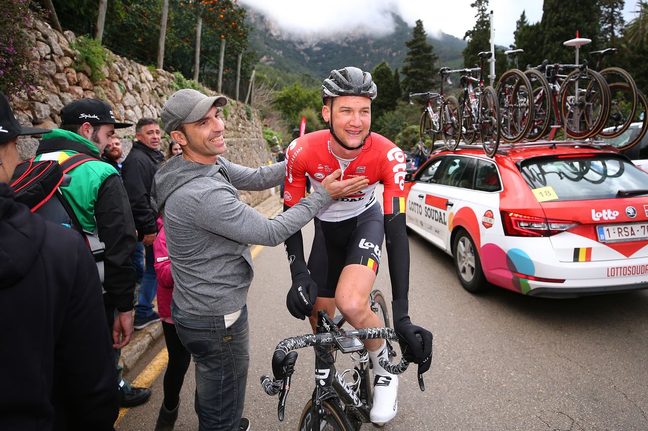 Tim Wellens congratulated after his victory Trofeo Serra de Tramuntana