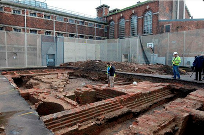 The remains of a castle beneath a Gloucester prison basketball court