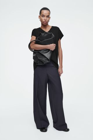 Regular Elasticated Wool Straight-Leg Trousers