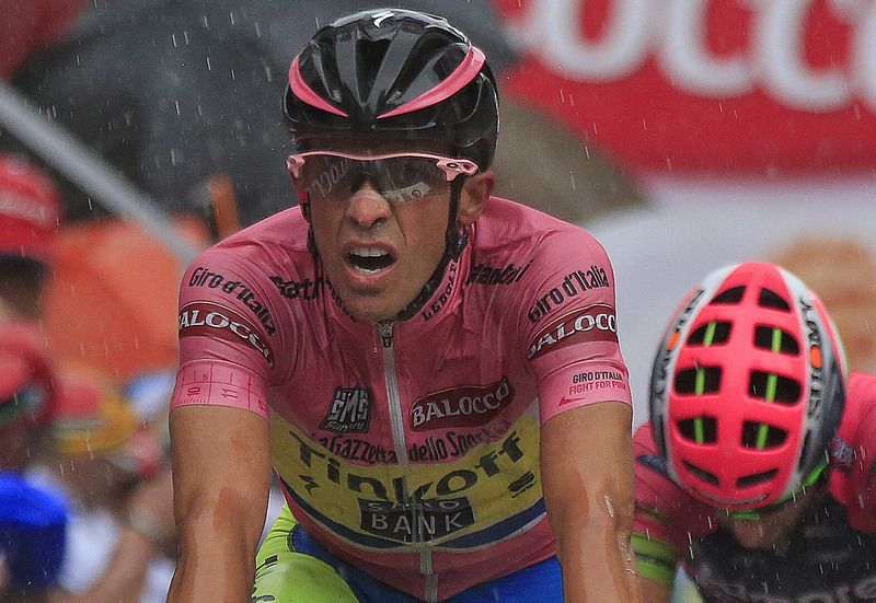 Alberto Contador (Tinkoff-Saxo) crosses the line in second place