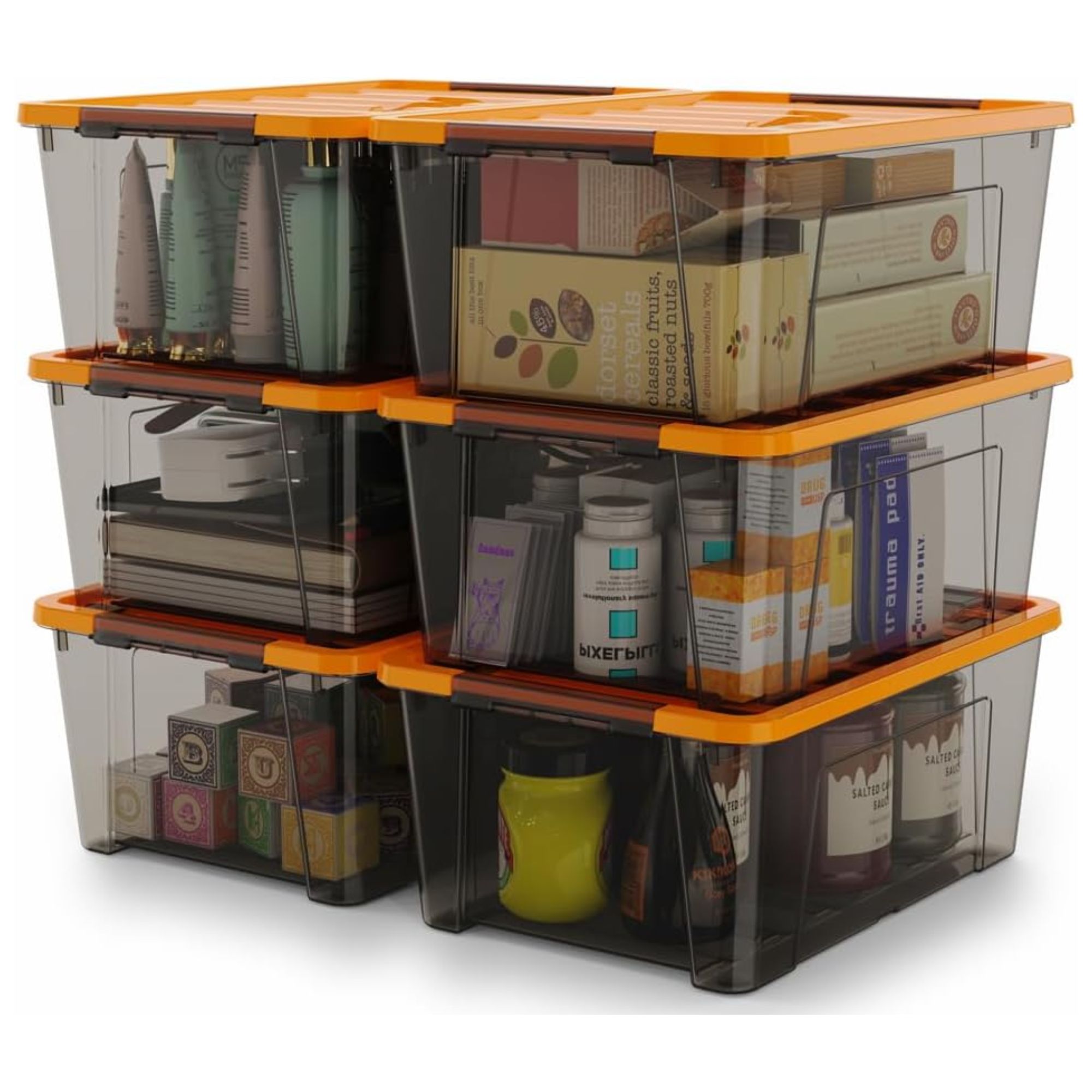 Black and orange storage boxes