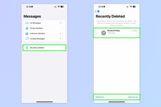 A screenshot showing how to recover deleted messages on iOS Messages