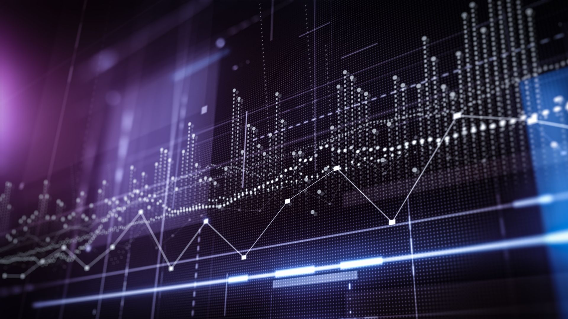 Financial data visualization with a glowing line graph.