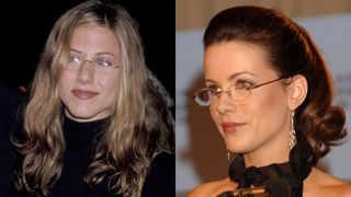 Jennifer Aniston and Kate Beckinsdale wearing eyeglasses trends 2024