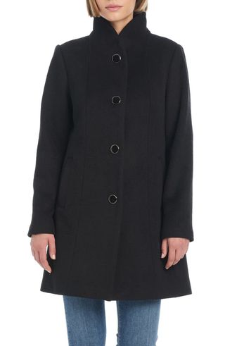 High-necked wool-blend coat