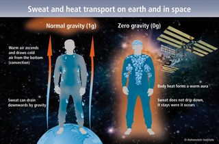 In microgravity, sweat and heat transport away from the body very differently than on Earth.