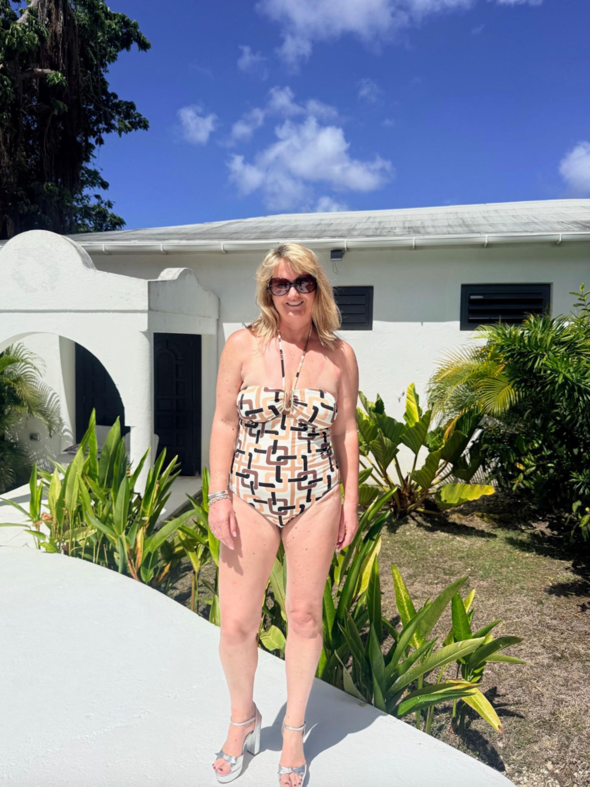 Sally Mirza wearing an F&amp;amp;F swimsuit