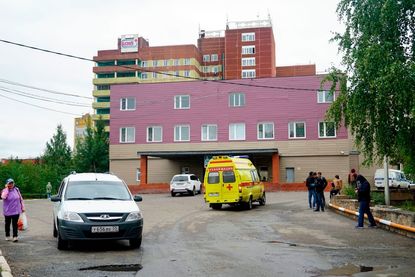 A picture taken on August 20, 2020 shows a general view of Omsk Emergency Hospital No. 1 where Russian opposition leader Alexei Navalny was admitted after he fell ill in what his spokeswoman 