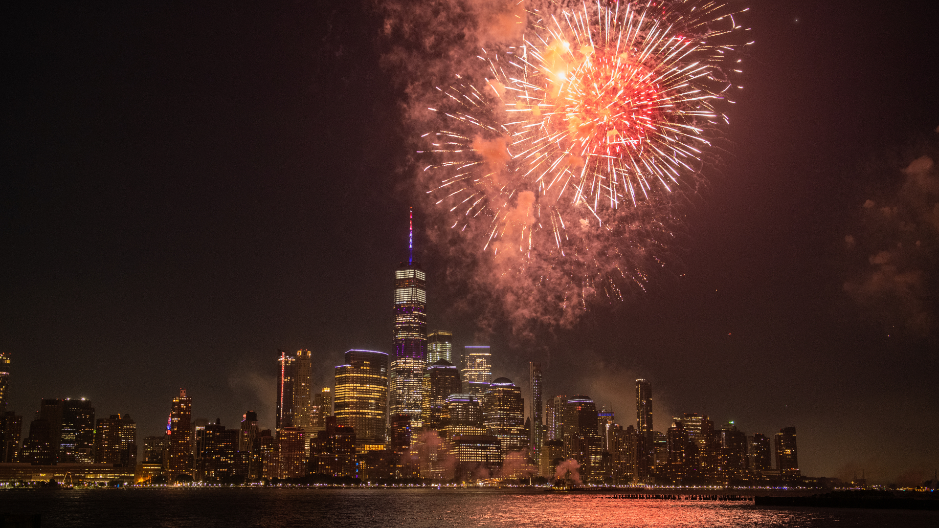 A view of fireworks during the 43rd annual Macy's Fourth of July Fireworks on July 4, 2019 in New York City.