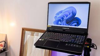 A Predator laptop on a stand