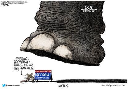 Political Cartoon U.S. Georgia Senate Race Republican Turnout Blue State
