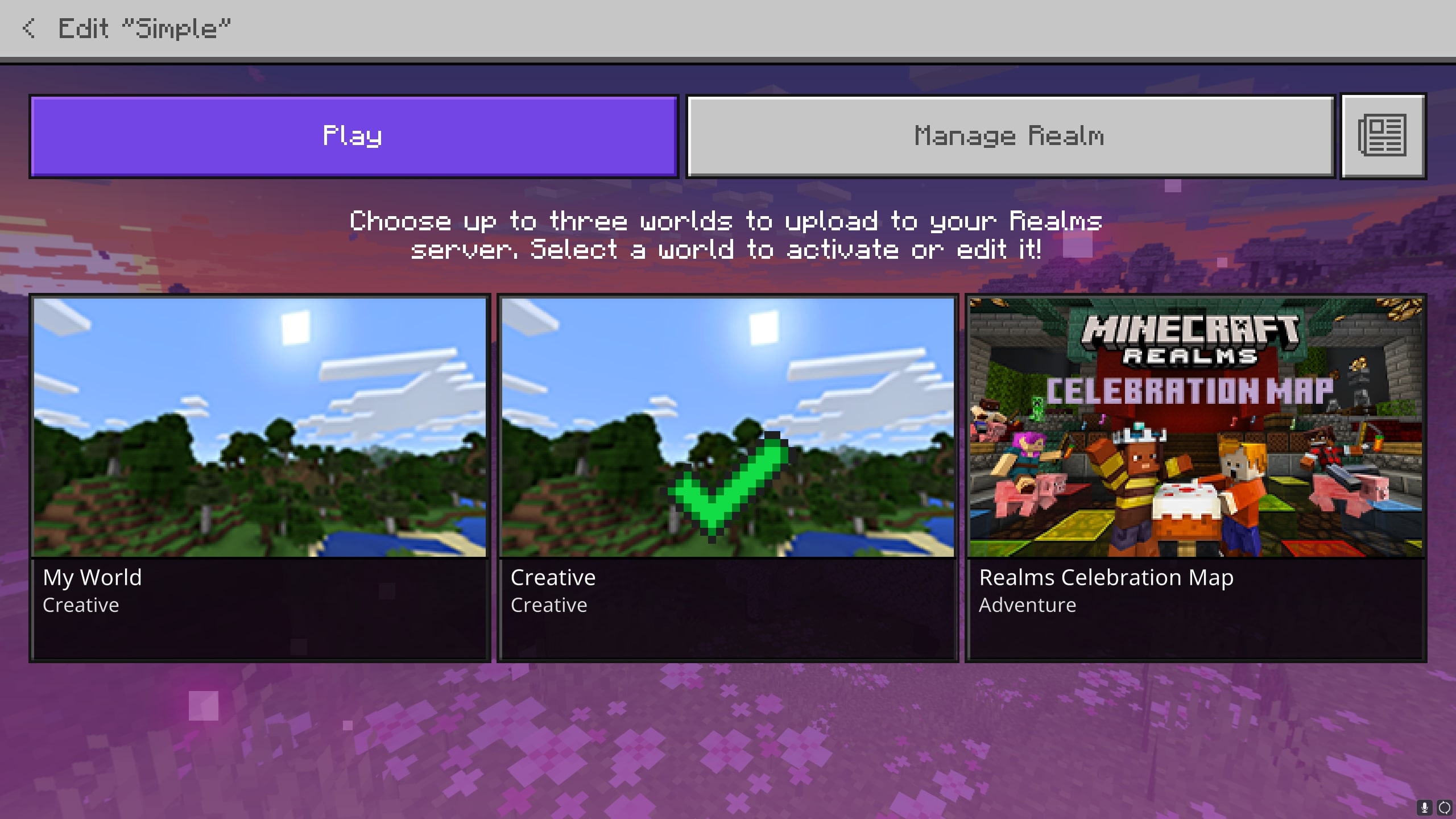 Captura de pantalla del menú de Minecraft