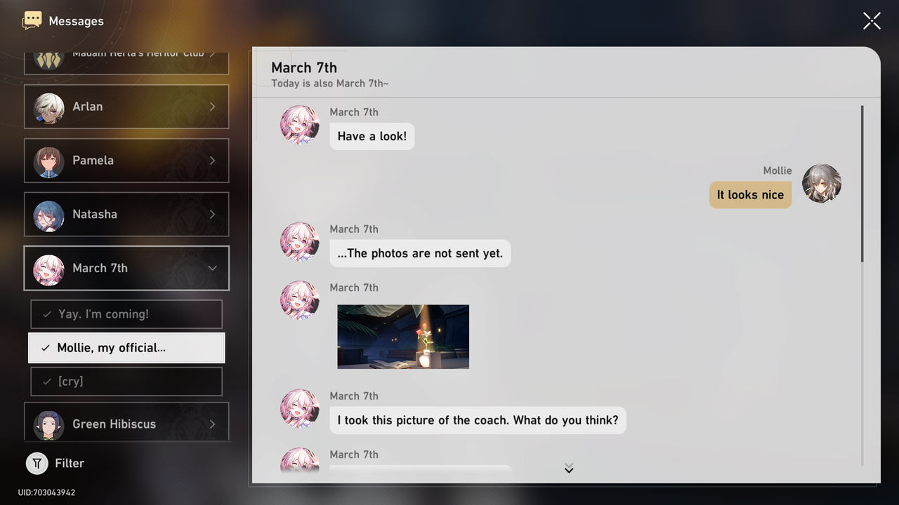 Honkai: Star Rail text message