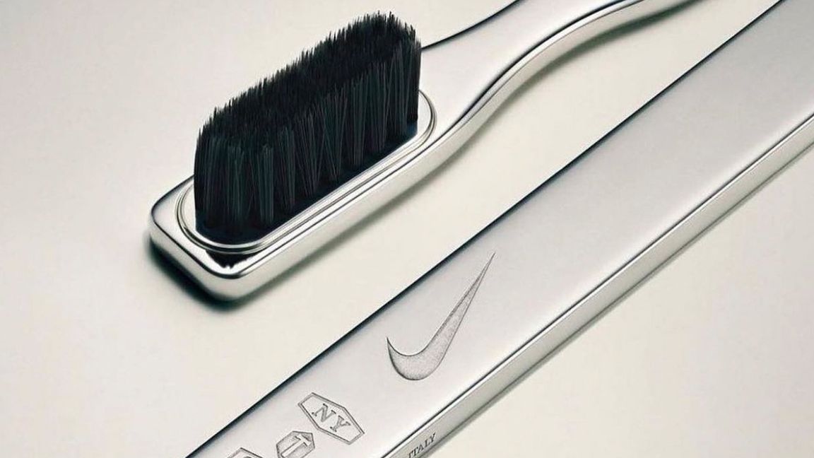 Tiffany x Nike; a silver brush branded with the Nike Swoosh