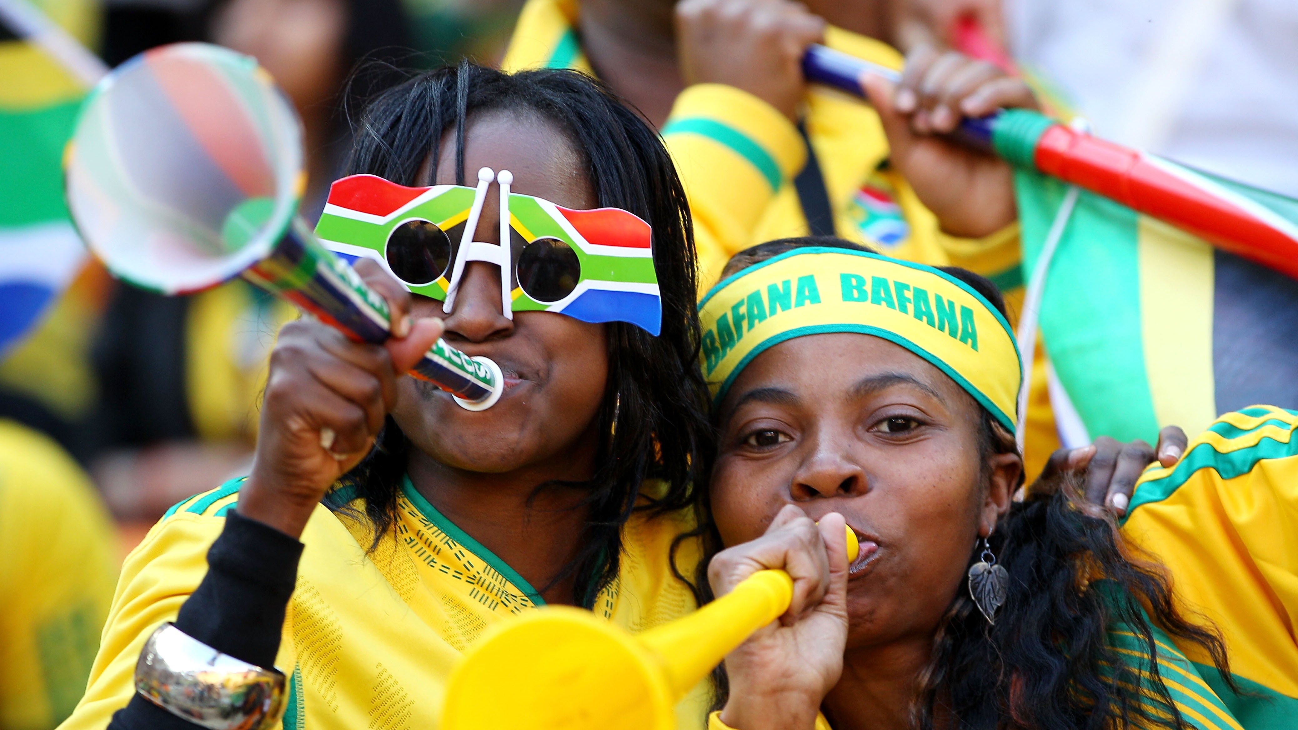 South African fans blow a Vuvuzela ahead of the 2026 FIFA World Cup Mexico vs South Africa match (Photo by Michael Steele/Getty Images)