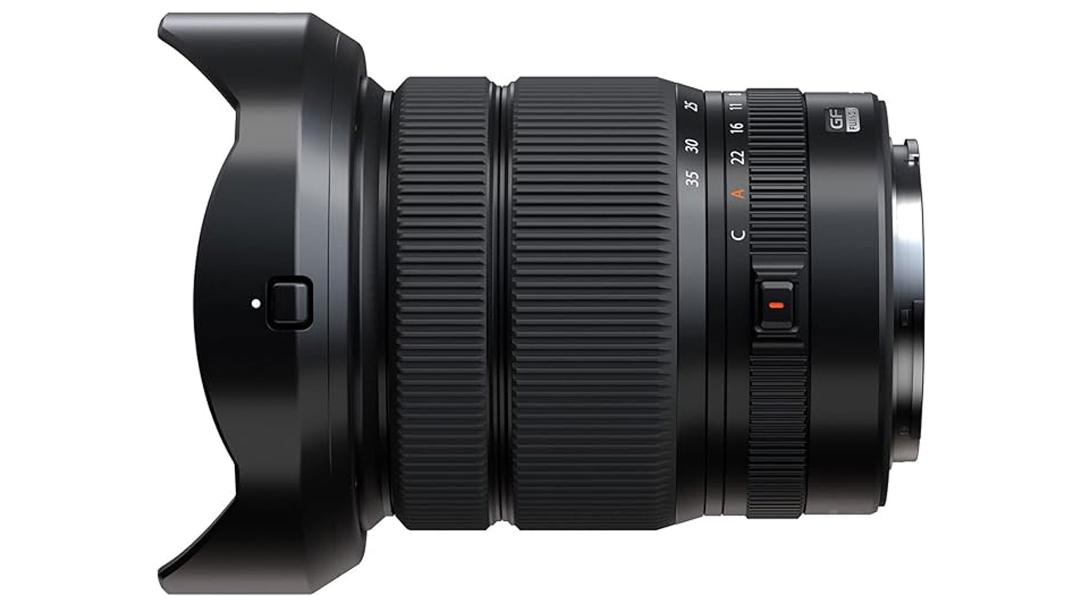 A side view of the Fujifilm GF 20-35mm f/4 R WR lens
