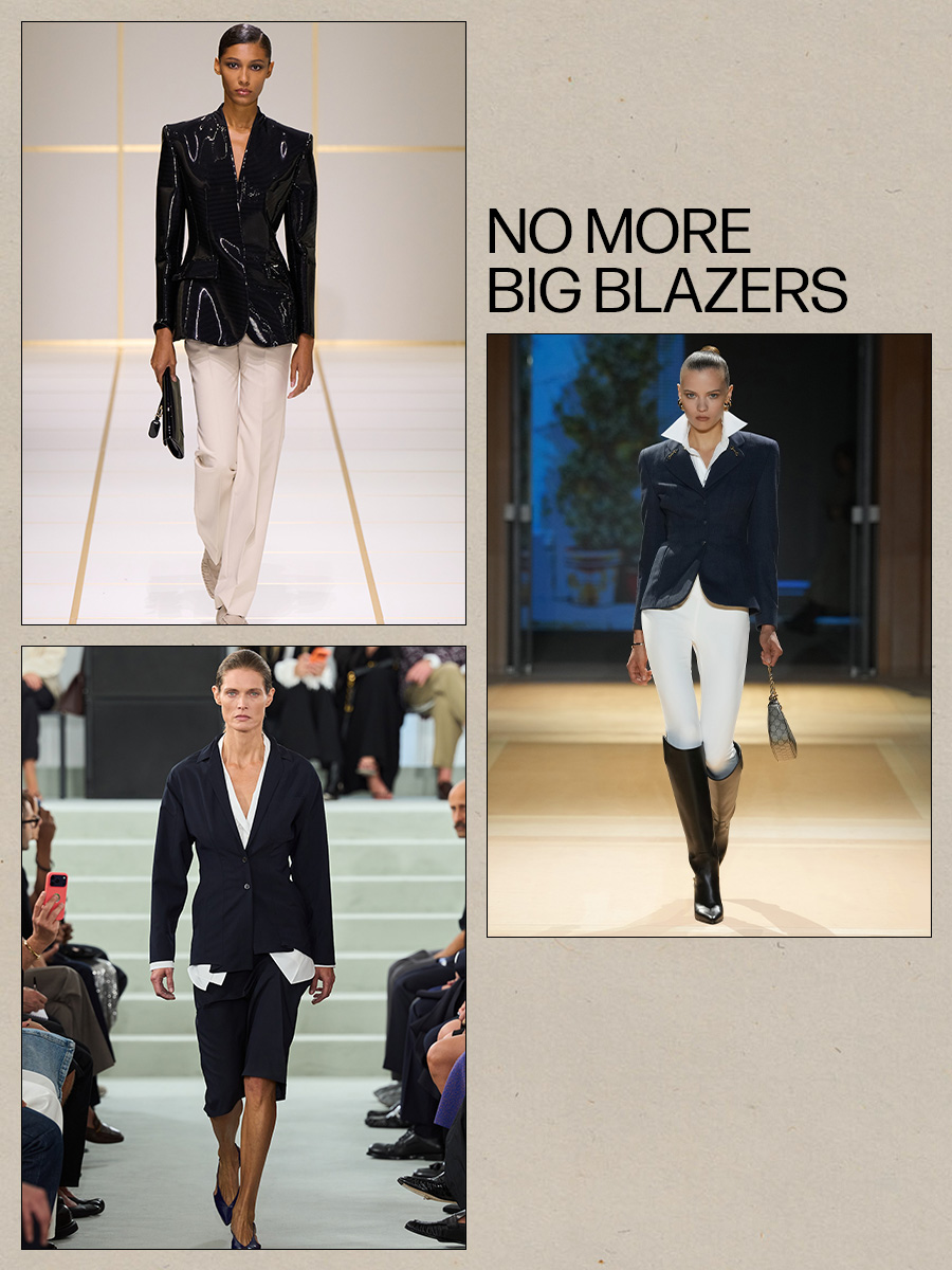 a collage of runway images of the major trends from the Milan Fashion Week spring/summer 2027 shows