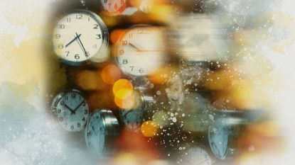 Multiple blurred clocks to indicate time is running out.