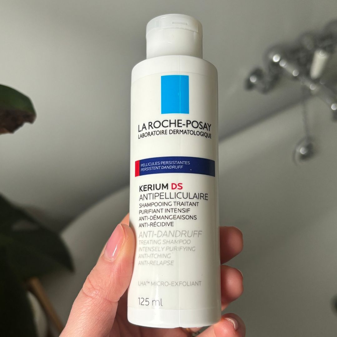Laura holding La Roche-Posay Kerium Anti-Dandruff Shampoo