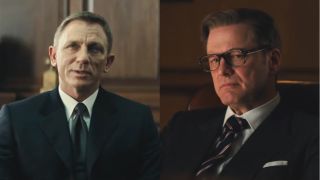 Daniel Craig sitting in Spectre and Colin Firth sitting in Kingsman: The Secret Service, pictured side by side.