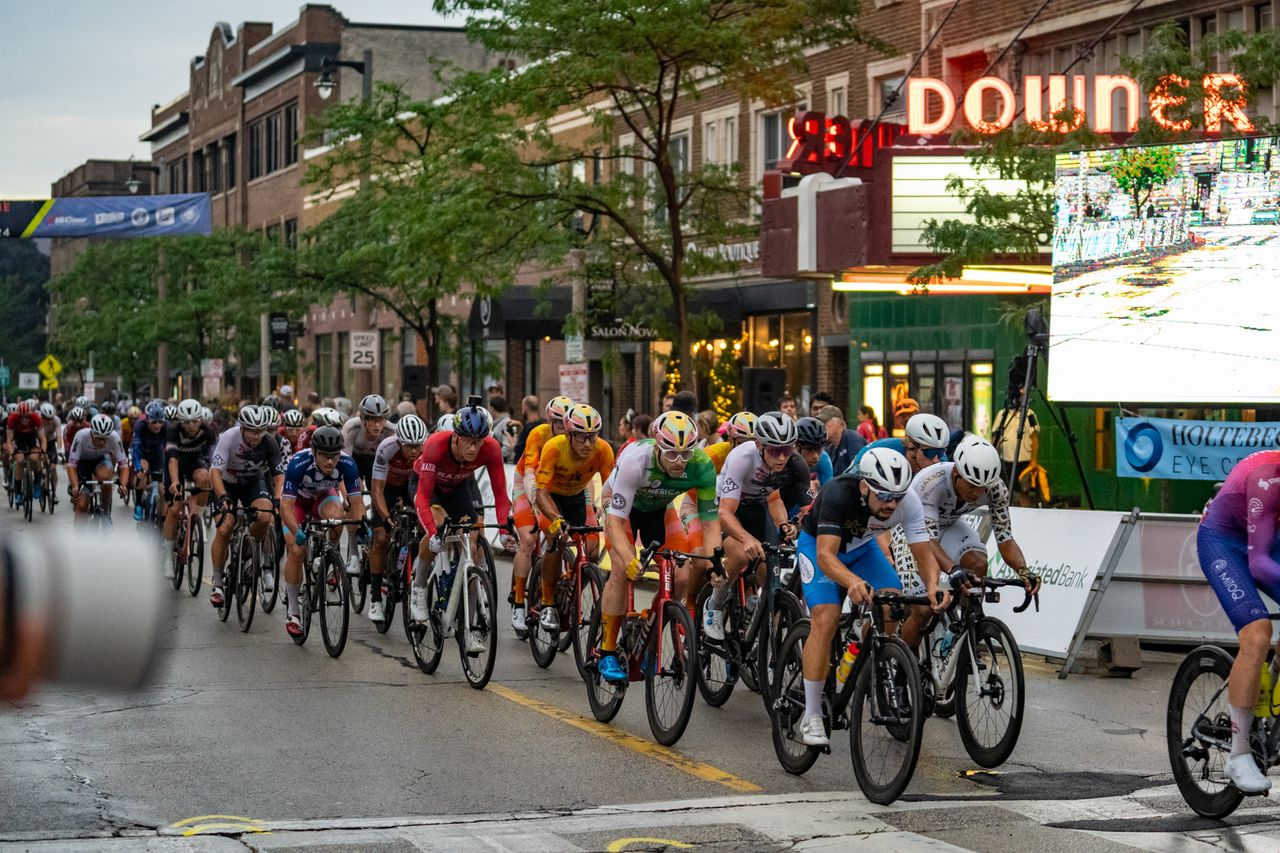The men's peloton races on historic Downer Avenue in Milwaukee for Downer Classic, part of Tour of America's Dairyland and American Criterium Cup series