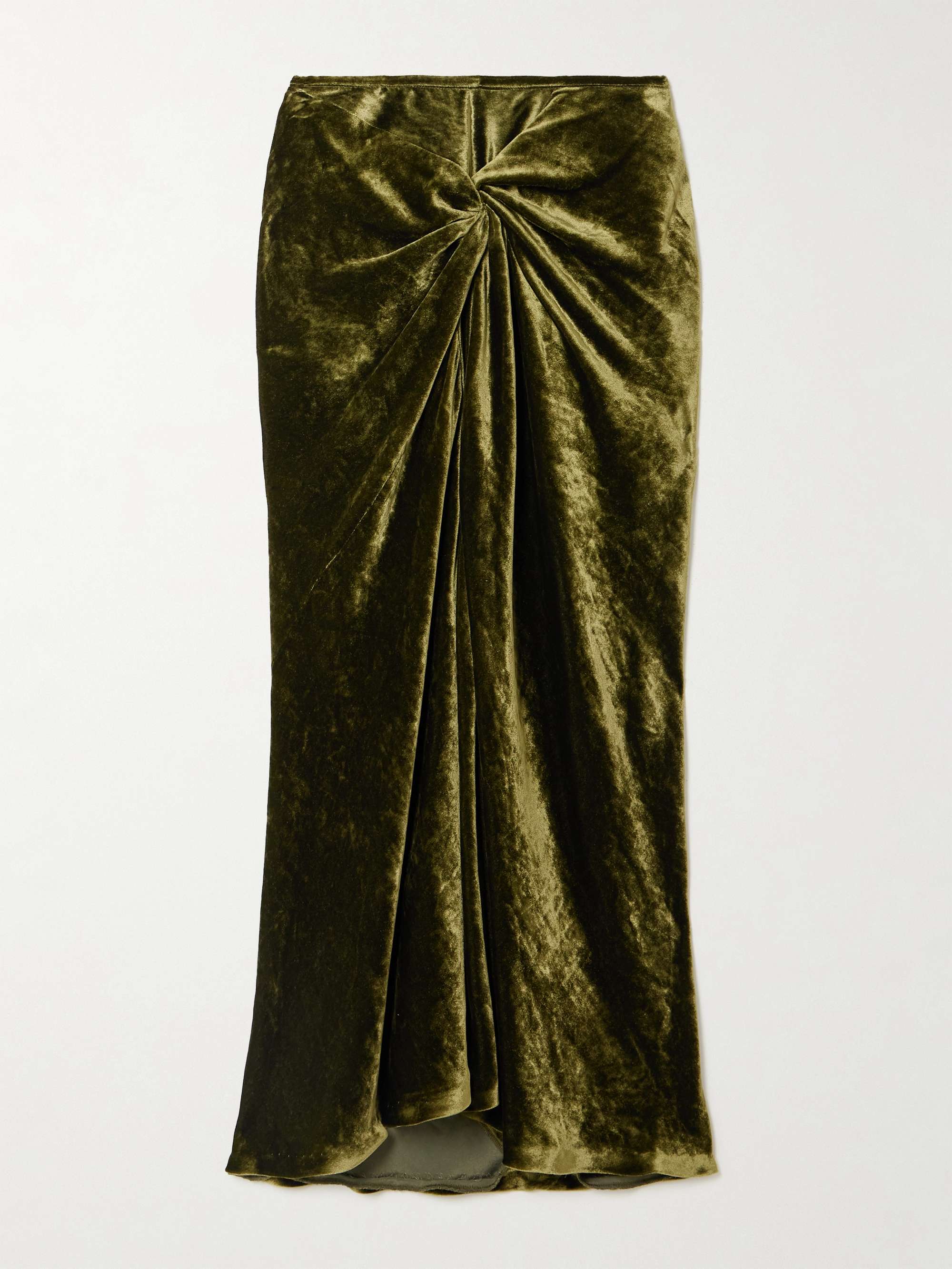 Ruched Velvet Midi Skirt