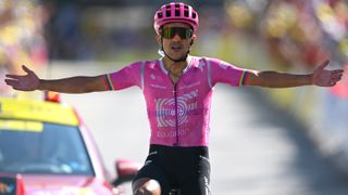 Richard Carapaz of Ecuador and Team EF Education - EasyPost celebrates at finish line as stage winner during the 113th Tour de France 2026, Stage 18, on July 23, 2026 in Orcieres, France
