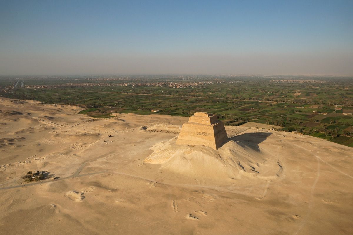 At least part of the Meidum pyramid, located south of Cairo in Egypt, was built for the pharaoh Snefru.