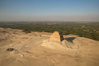 At least part of the Meidum pyramid, located south of Cairo in Egypt, was built for the pharaoh Snefru.