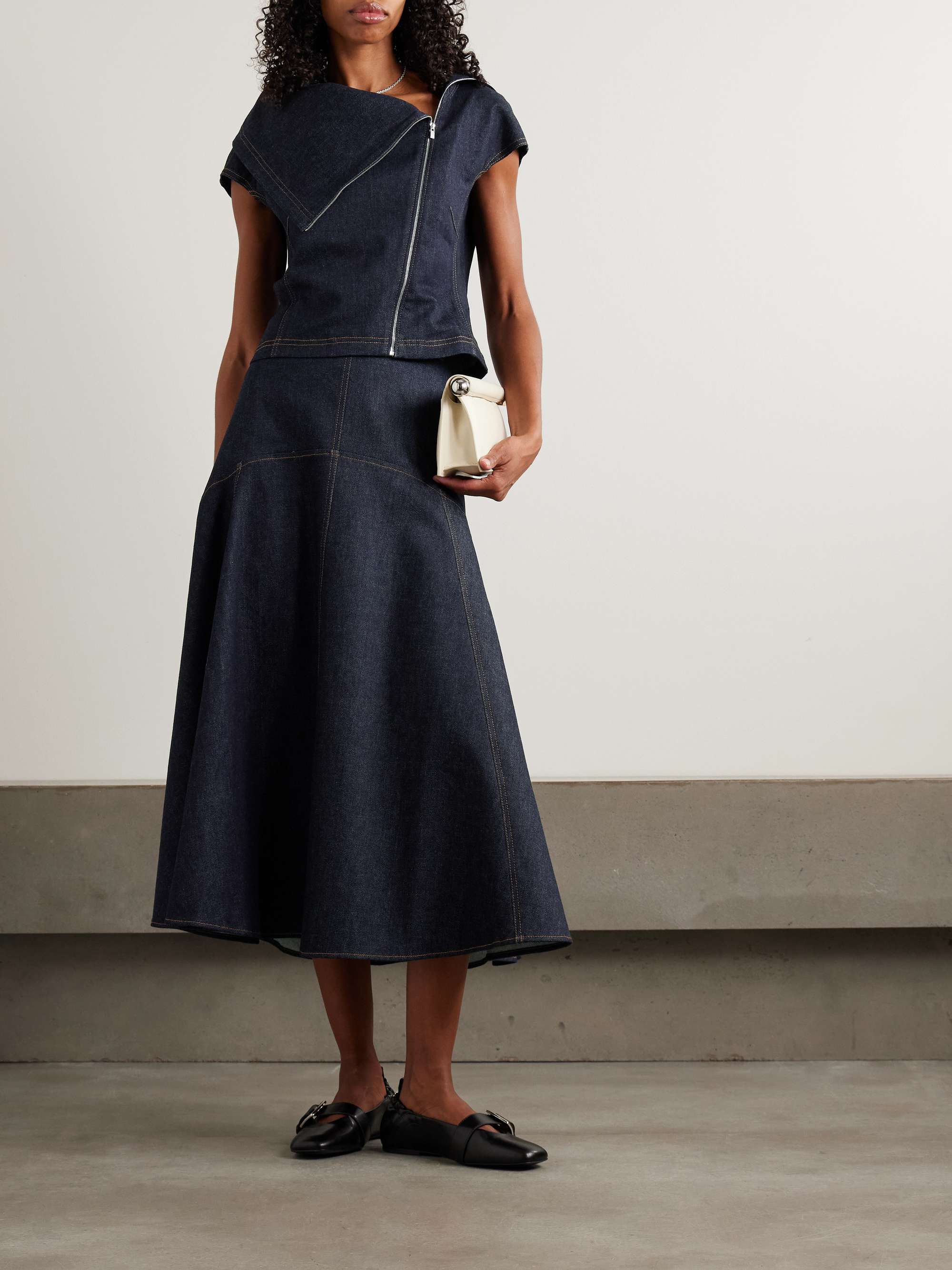 Triangle De-Nîmes Embroidered Denim Midi Skirt