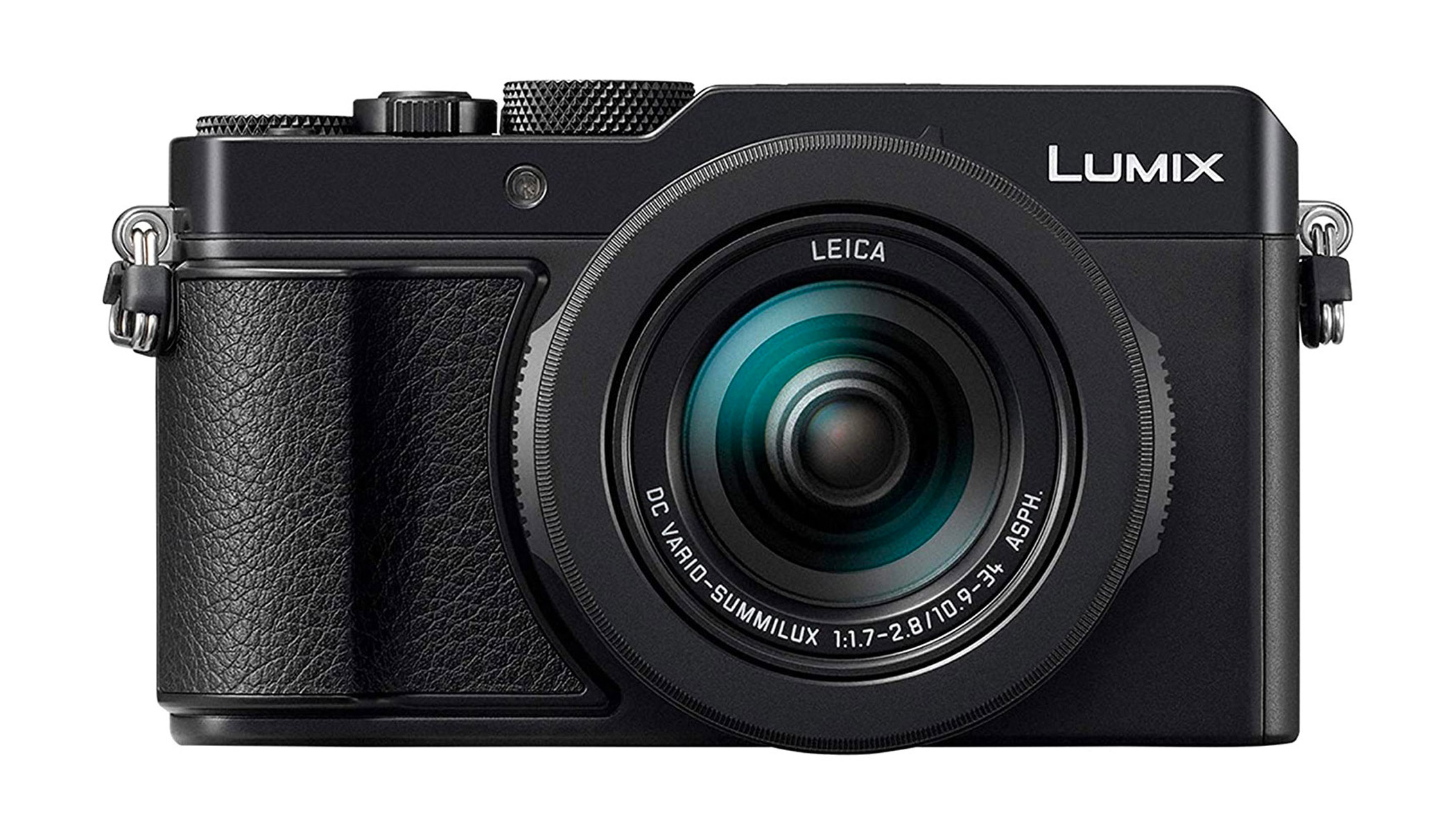 A front view of the Panasonic LX100 II against a white background