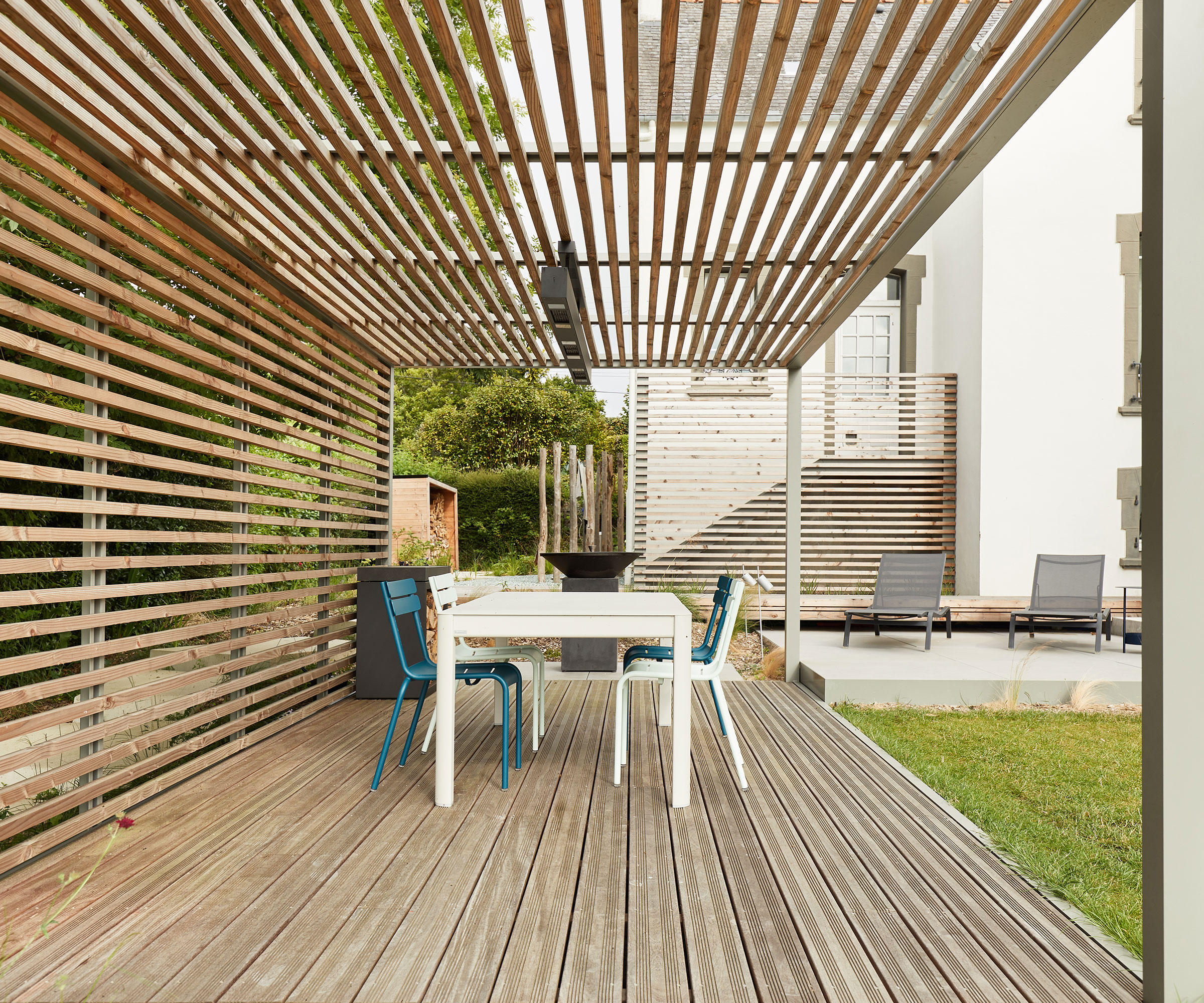 wooden deck with pergola and brise soleil shading
