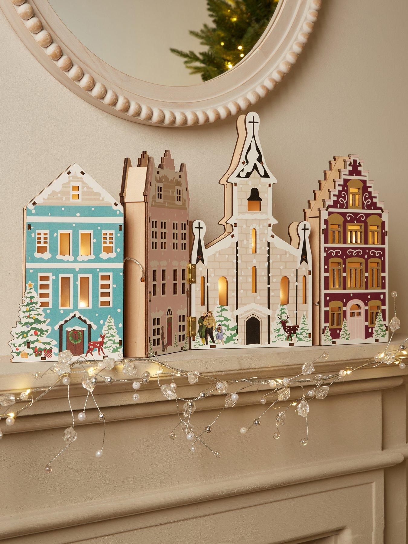 Prelit Wooden Christmas Village Decoration - White