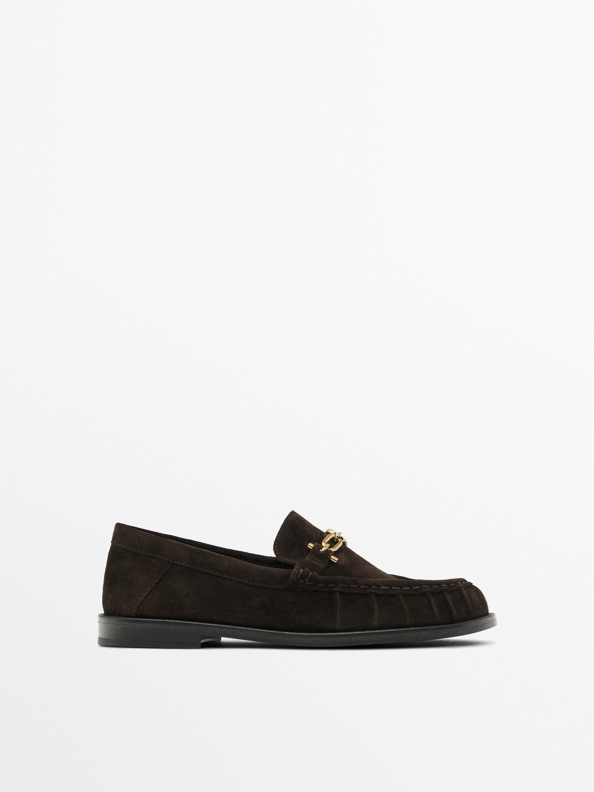 Split Suede Loafers With Metal Appliqué